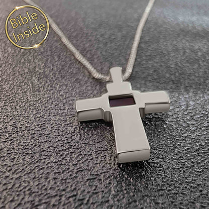 Cross Necklace with a Mini Bible - Pure Cross Pendant (22Mm)