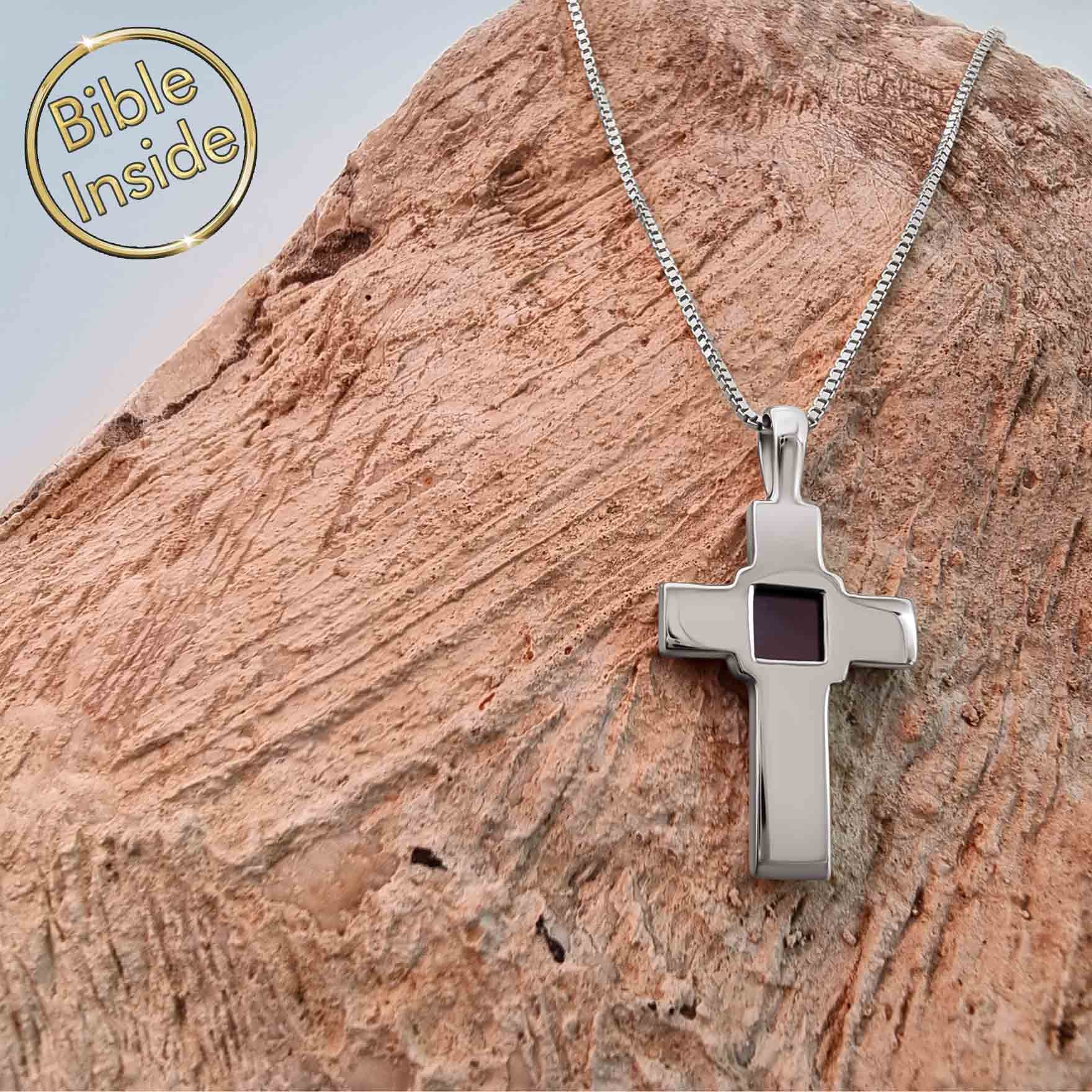 Cross Necklace with a Mini Bible - Pure Cross Pendant (22Mm)