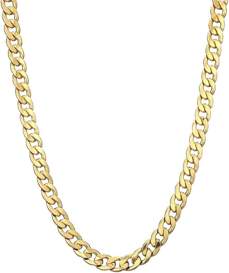 Gold Chain Necklace, 22 Inch Golden Ultra Luxury Looking Feeling Real Solid 14K Gold Plated Curb Fake Neck Chain for Party Dancing