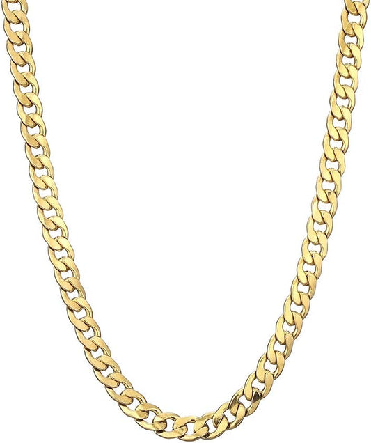 Gold Chain Necklace, 22 Inch Golden Ultra Luxury Looking Feeling Real Solid 14K Gold Plated Curb Fake Neck Chain for Party Dancing