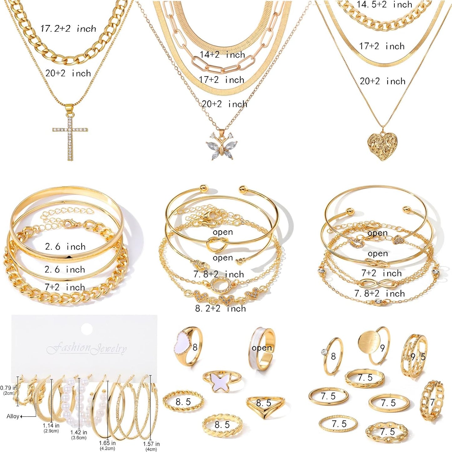 45 PCS Gold Jewelry Set for Women Dainty Dangle Earrings,Elegant Knuckle Rings,Adjustable Bracelets and Necklaces,Perfect Fashion Anniversary Birthday Party Gift,Trendy Jewelry Pack