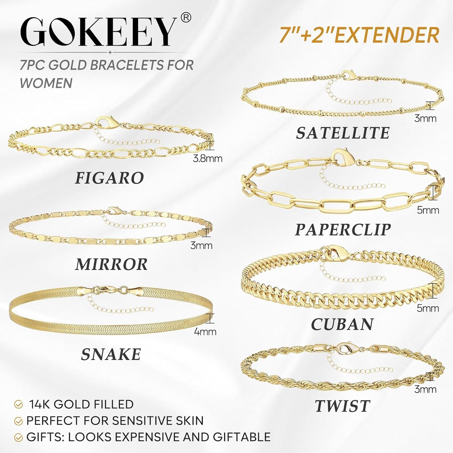 Gold Bracelets for Women 14K Real Gold Jewelry Sets for Women Cuban Link Paperclip Chain Bracelet Dainty Bracelets Jewelry Gifts for Women