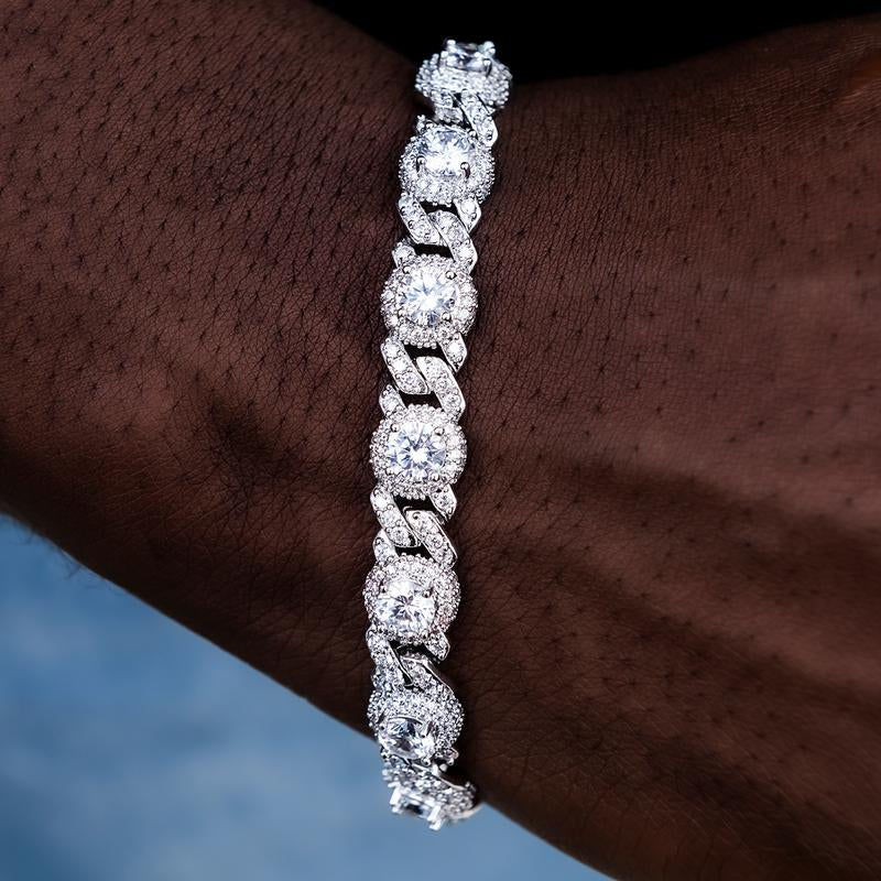 Iced Diamond Station Cuban Link Bracelet