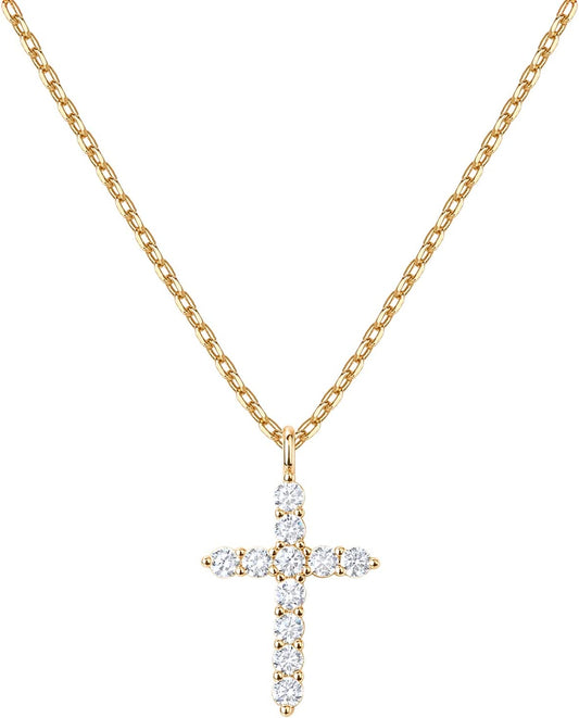 14K Gold Plated Cubic Zirconia Cross Necklace for Women | Cross Faith Pendant Necklaces