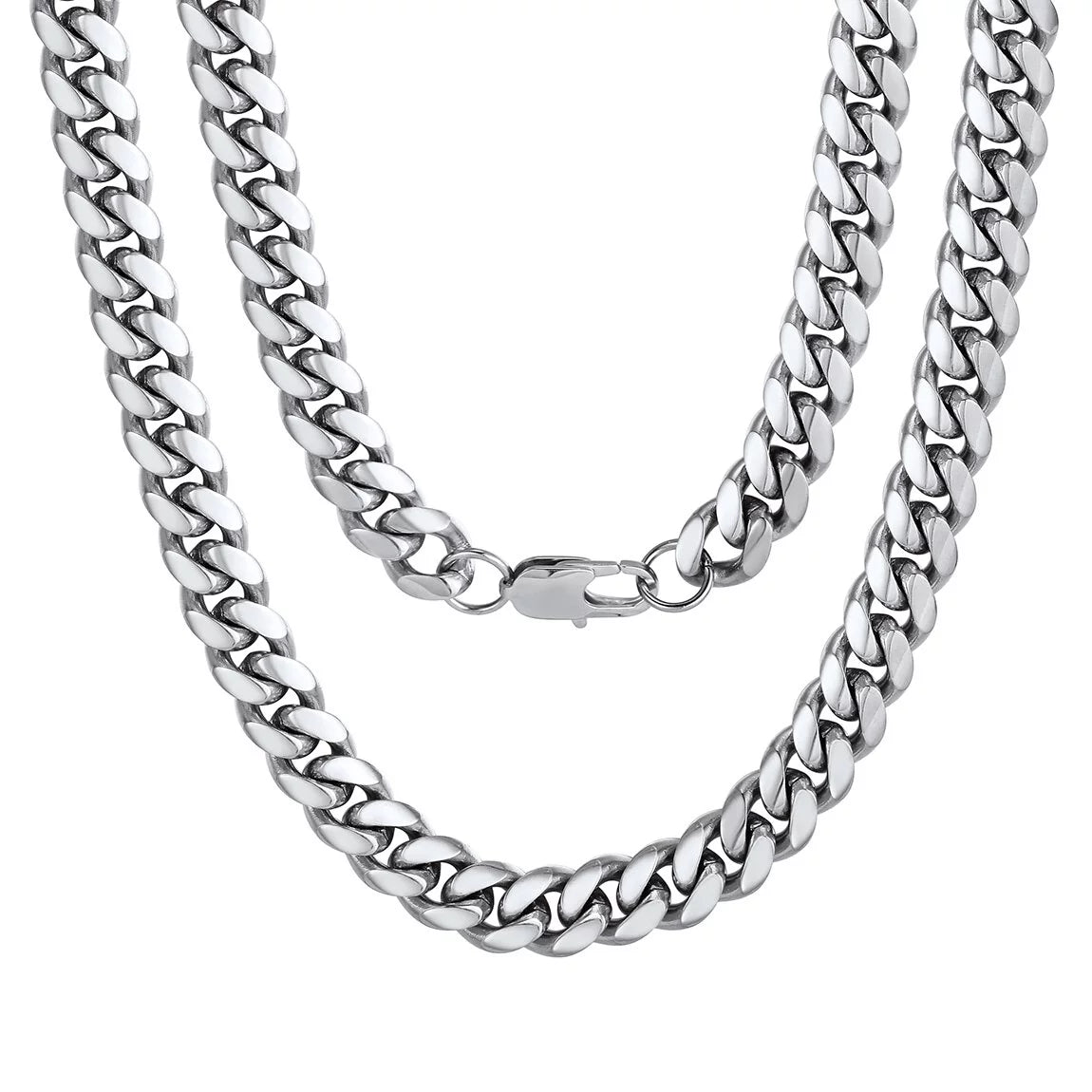 Men's 10mm Stainless Steel Cuban Link Chain Necklace, 18-Inch Hip Hop Jewelry