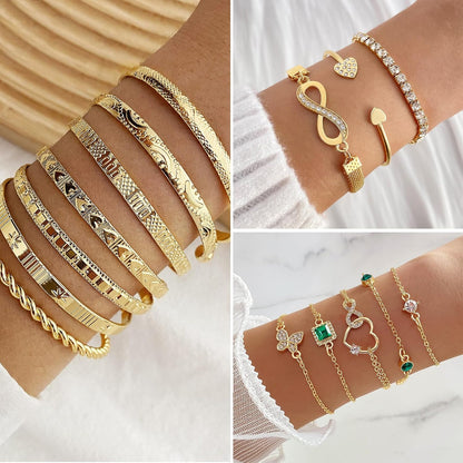 36 PC Gold Plated Jewelry Set with 4 Necklace, 11 Bracelet, 7 Ear Cuffs Earring, 14 Knuckle Rings for Women Girls Valentine Anniversary Birthday Friendship Gift