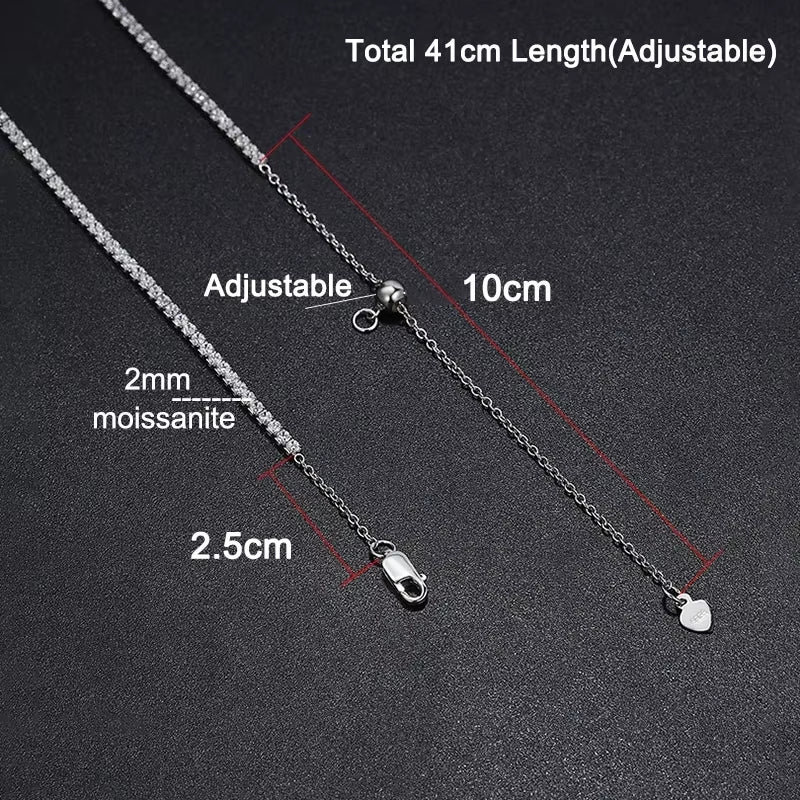 2mm Moissanite Tennis Necklace for Women, S925 Silver Plated with 18K Gold, Sparkling Rhinestone Choker Chain, Adjustable Wedding Jewelry