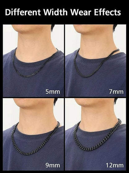 Necklace Chain Black Chunky Hip Hop Cuabn Chains for Men/Women Birthday Christmas Day Gift,5Mm-12Mm/14-30Inch（Packaged）3 Colors Available