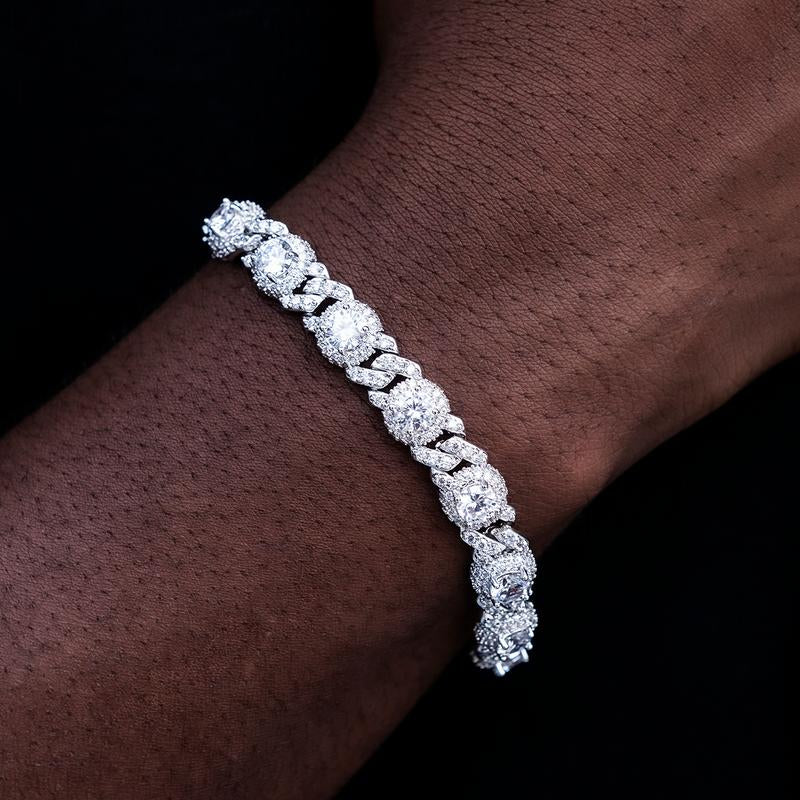 Iced Diamond Station Cuban Link Bracelet