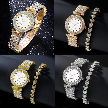 6 Pack Set Diamond Watches and Bangle Bracelet for Women Analog Quartz Wristwatch Jewelry Assorted Wholesales Silver Rosy Gold Ladies