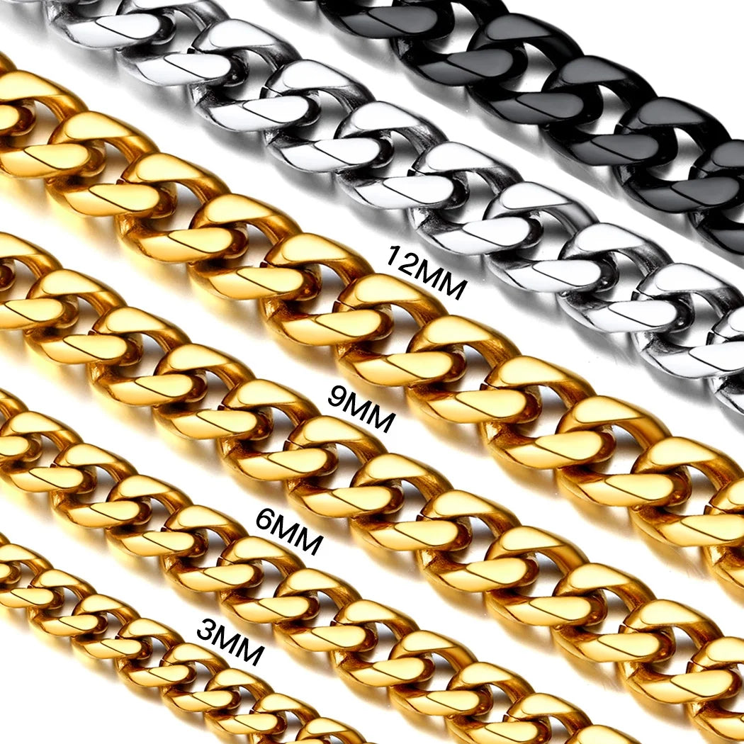 Mens Hip Hop Necklace 9Mm Miami Unisex Curb Cuban Link Chain，316L Stainless Steel