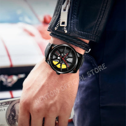 NEKTOM Men's Luxury Sports Car Quartz Wristwatch - Waterproof Design with Rim Hub Wheel Aesthetic