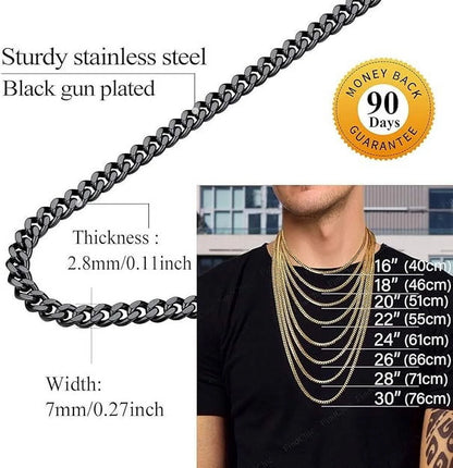 Necklace Chain Black Chunky Hip Hop Cuabn Chains for Men/Women Birthday Christmas Day Gift,5Mm-12Mm/14-30Inch（Packaged）3 Colors Available