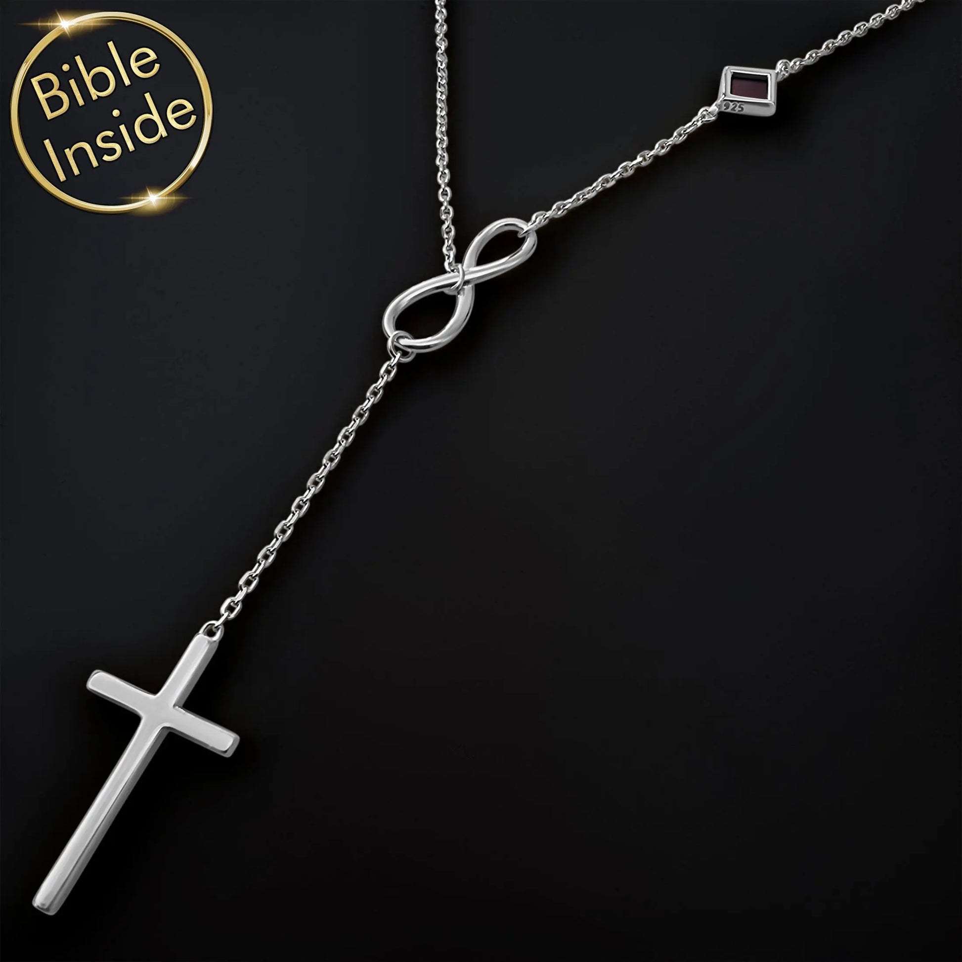 Infinity Cross Y Necklace with Nano Bible - Forever Faith Necklace