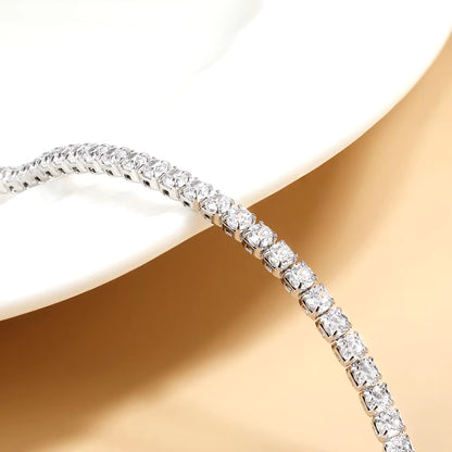 2mm Moissanite Tennis Necklace for Women, S925 Silver Plated with 18K Gold, Sparkling Rhinestone Choker Chain, Adjustable Wedding Jewelry