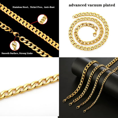 Gold Chain Necklace, 22 Inch Golden Ultra Luxury Looking Feeling Real Solid 14K Gold Plated Curb Fake Neck Chain for Party Dancing