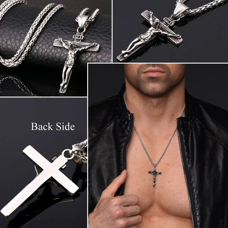 Stainless Steel Crucifix Cross Pendant Necklace for Men and Women - Faith-Inspired Religious Jewelry with Complimentary Shipping