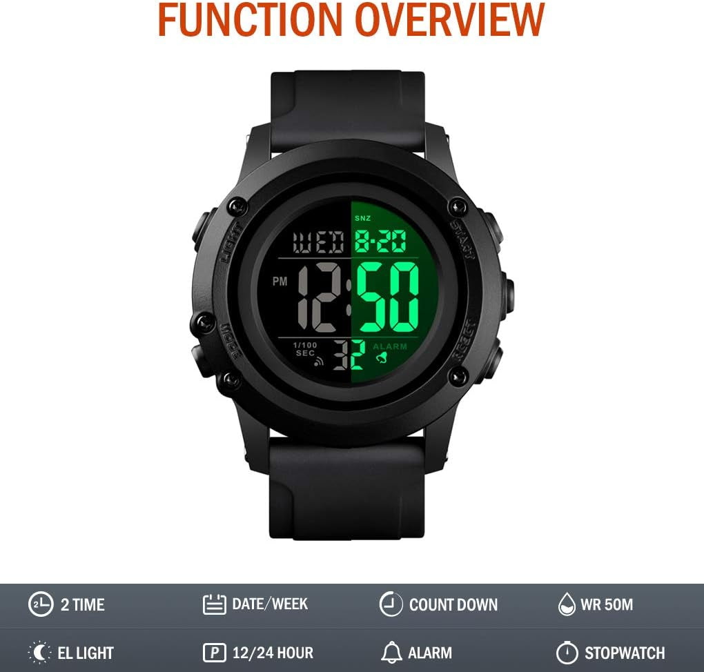 Men'S Digital Sports Watch Large Face Waterproof Wrist Watches for Men with Stopwatch Alarm LED Back Light