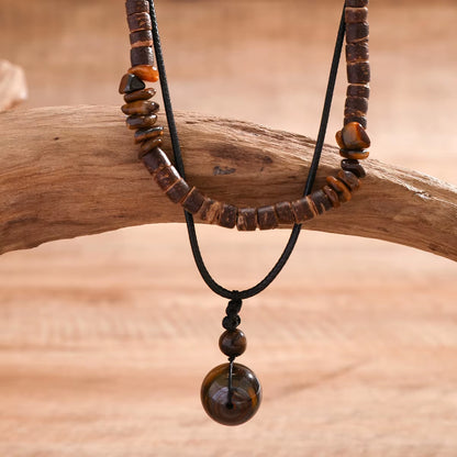 Vintage Ethnic Geometric Gravel Chain Clavicle Necklace Boho Coconut Shell Wood Bead Chain Necklace Men'S Neck Jewelry