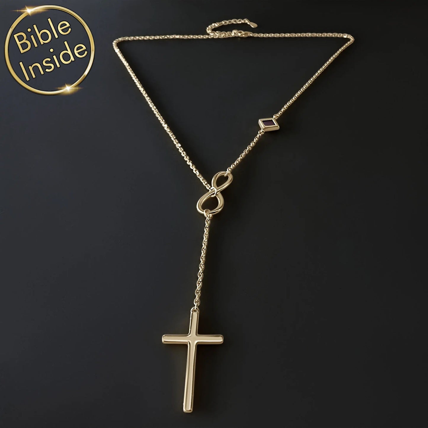 Infinity Cross Y Necklace with Nano Bible - Forever Faith Necklace