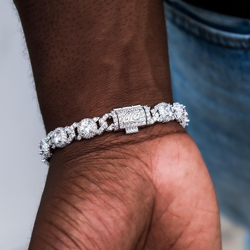 Iced Diamond Station Cuban Link Bracelet