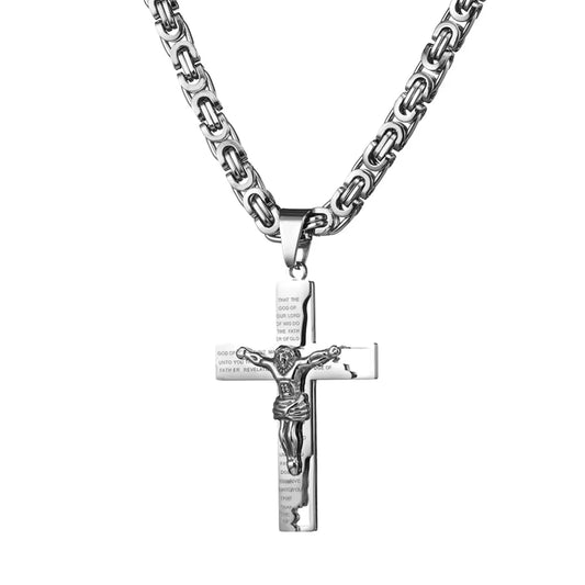 6Mm Flat Byzantine Chain Necklace for Men'S Neck Jewelry Stainless Steel Silver Gold Black Color Jesus Cross Pendant