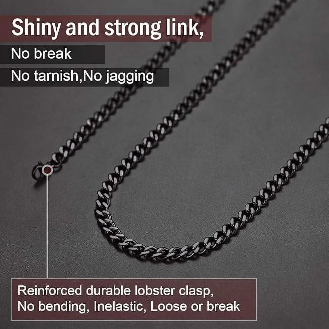 Necklace Chain Black Chunky Hip Hop Cuabn Chains for Men/Women Birthday Christmas Day Gift,5Mm-12Mm/14-30Inch（Packaged）3 Colors Available