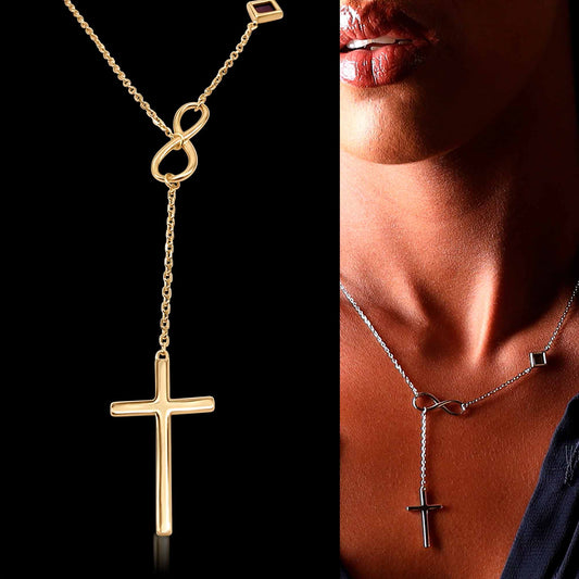 Infinity Cross Y Necklace with Nano Bible - Forever Faith Necklace