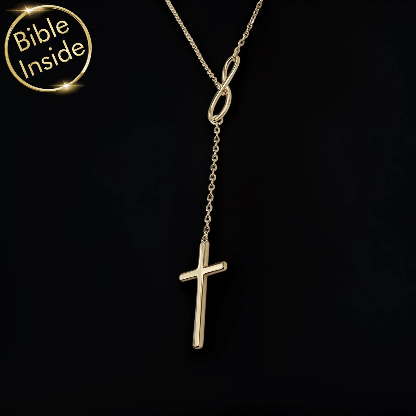 Infinity Cross Y Necklace with Nano Bible - Forever Faith Necklace