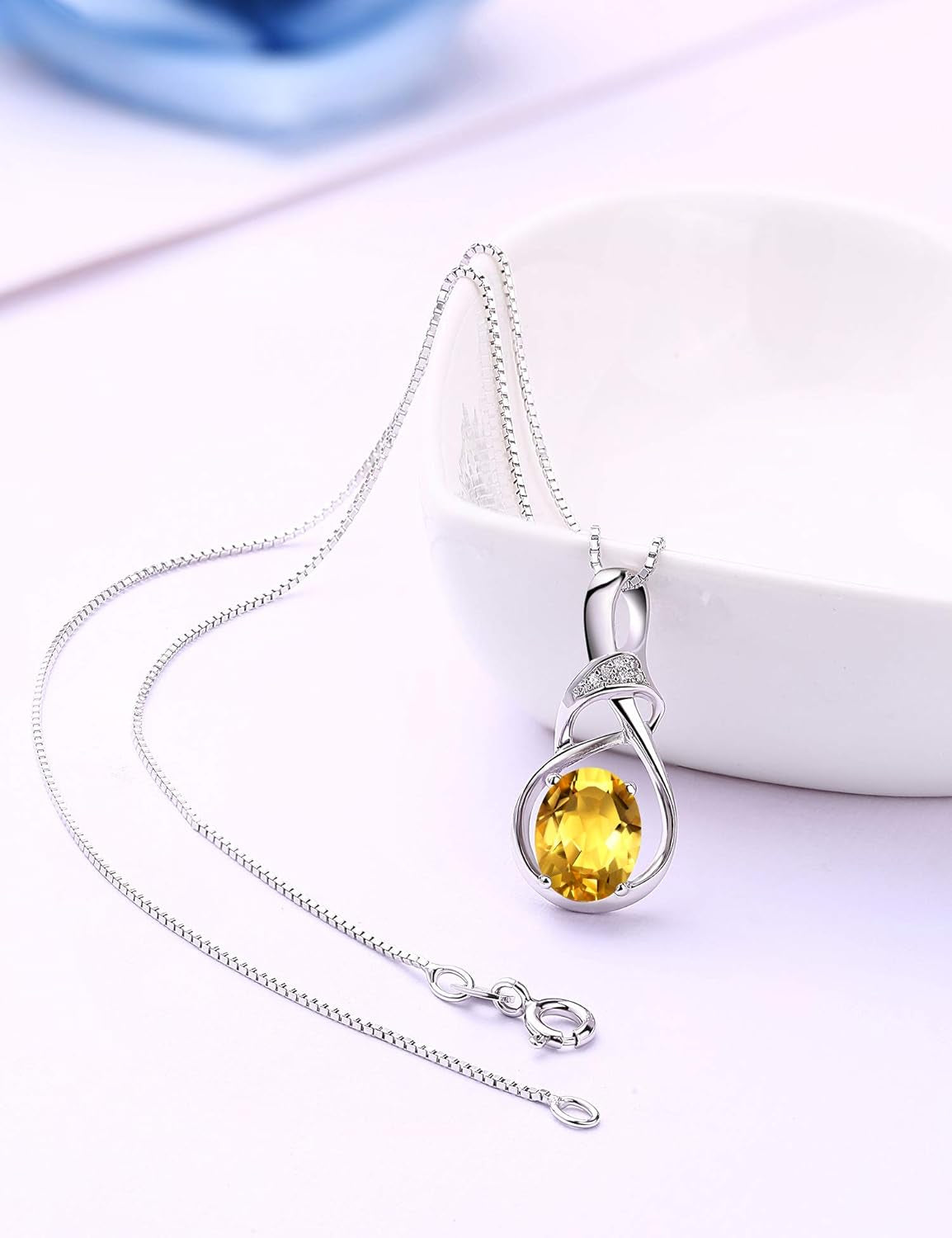 Fine Jewelry Birthstone Gifts for Women Natural Gemstone Topaz Amethyst Opal Garnet Peridot Citrine Sterling Silver Pendant Necklace Birthday Gift for Wife Mom