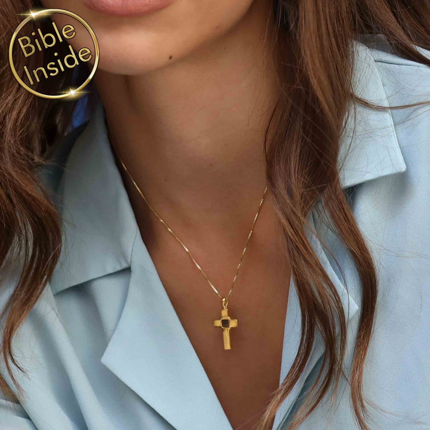 Cross Necklace with a Mini Bible - Pure Cross Pendant (22Mm)