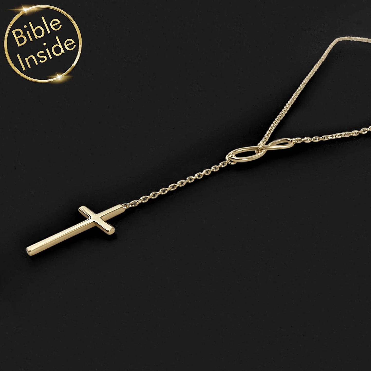 Infinity Cross Y Necklace with Nano Bible - Forever Faith Necklace