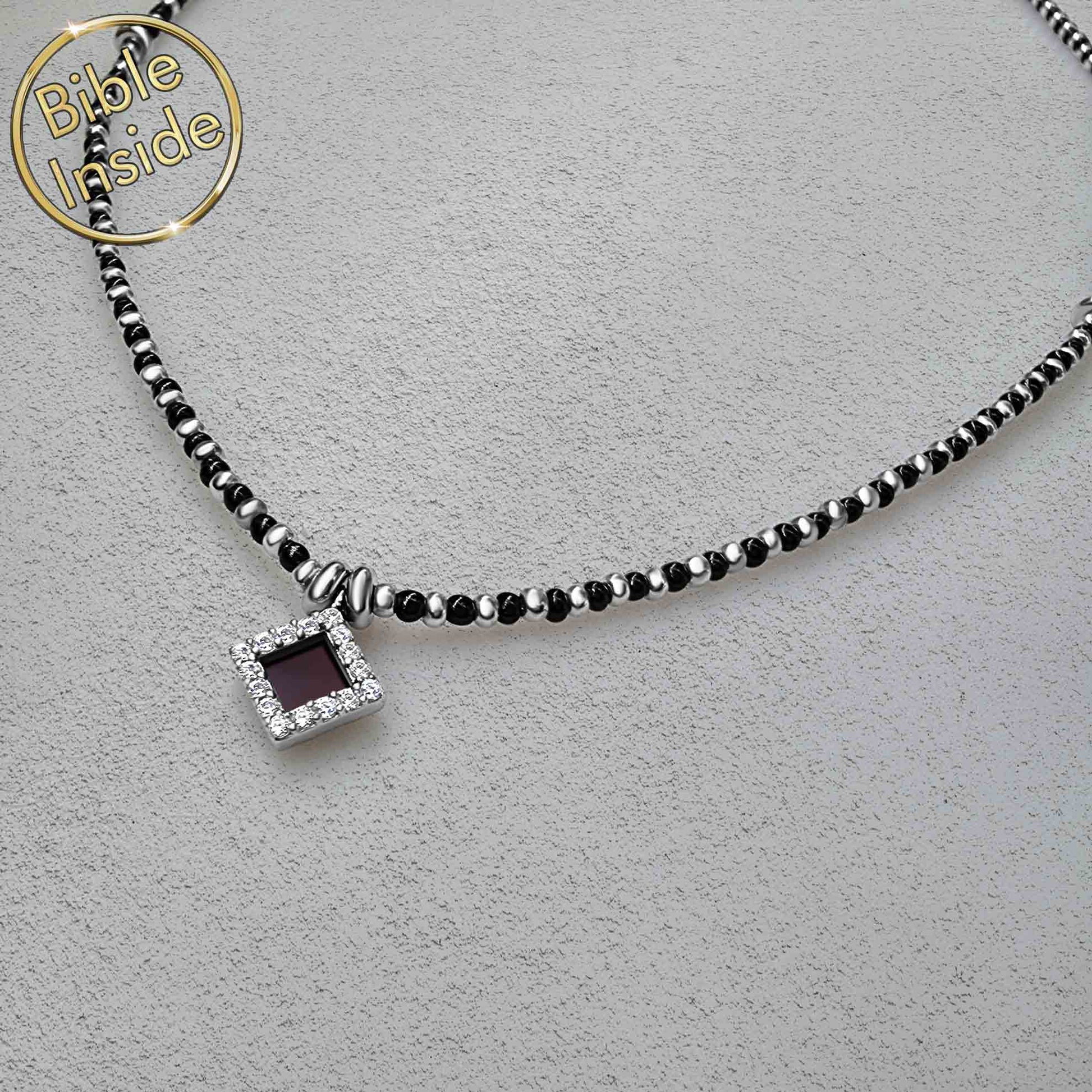 Christian Jewelry Necklace with Nano Bible Charm - Night Silver Pendant