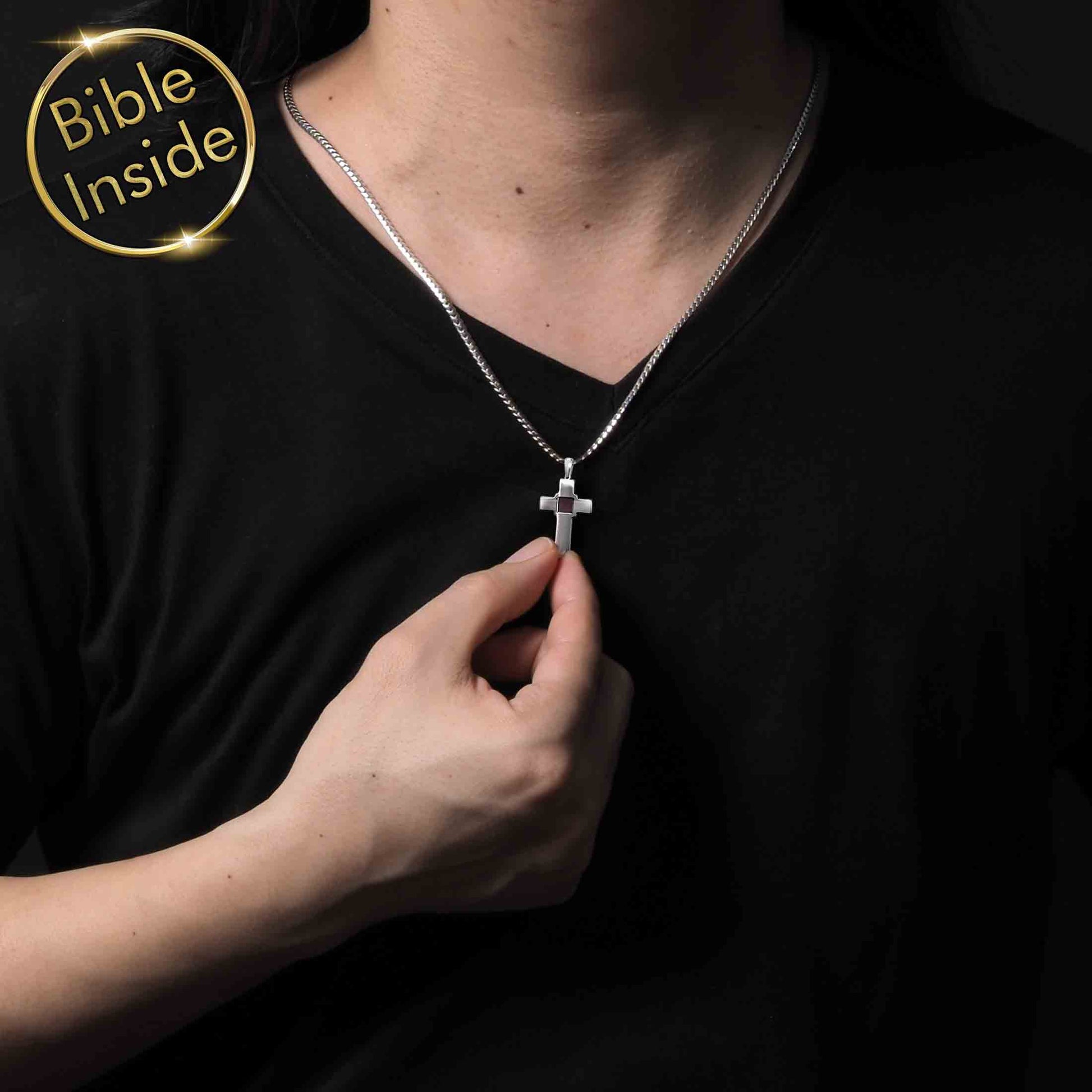 Cross Necklace with a Mini Bible - Pure Cross Pendant (22Mm)