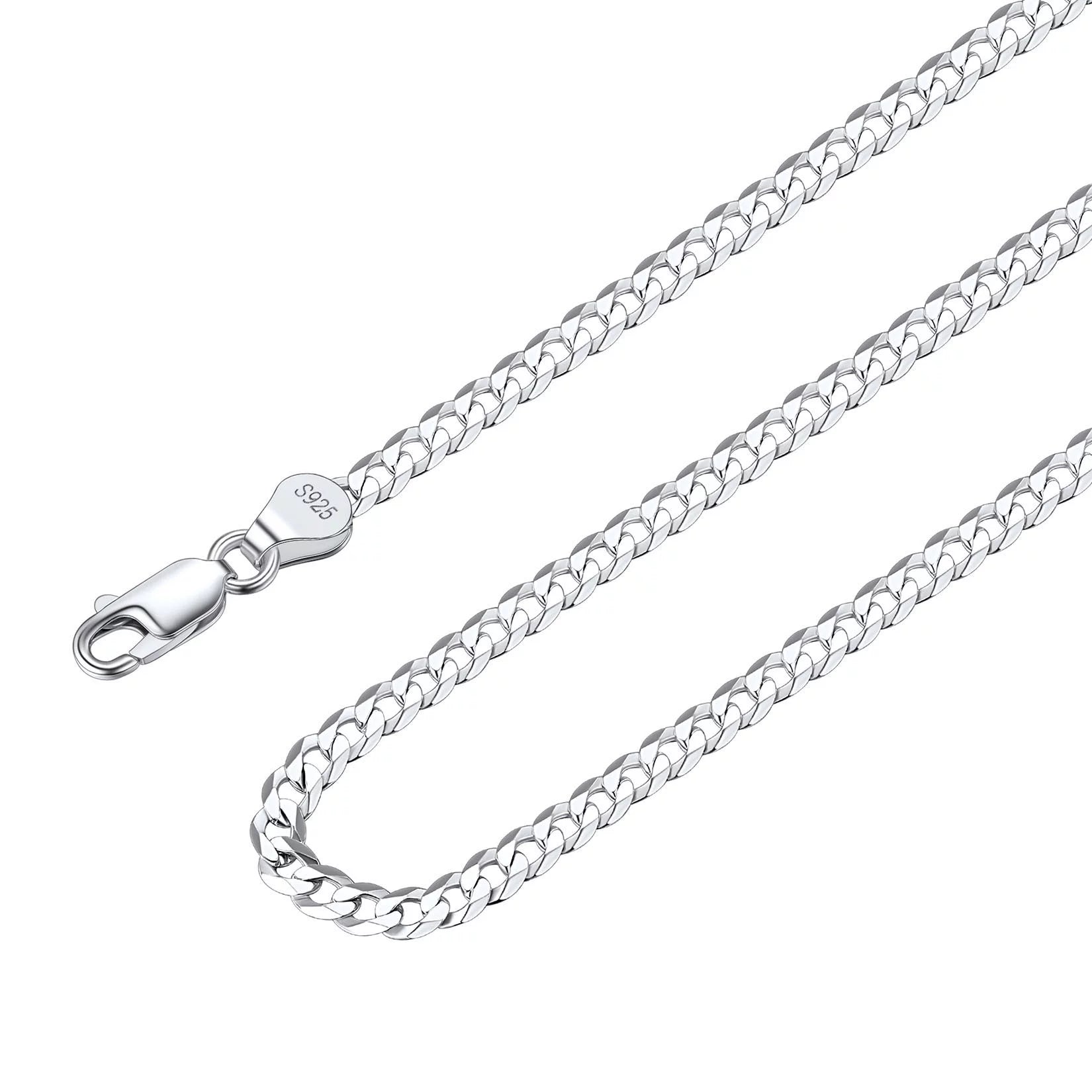 925 Sterling Silver 3mm Flat Curb Cuban Link Chain Necklace for Men and Women