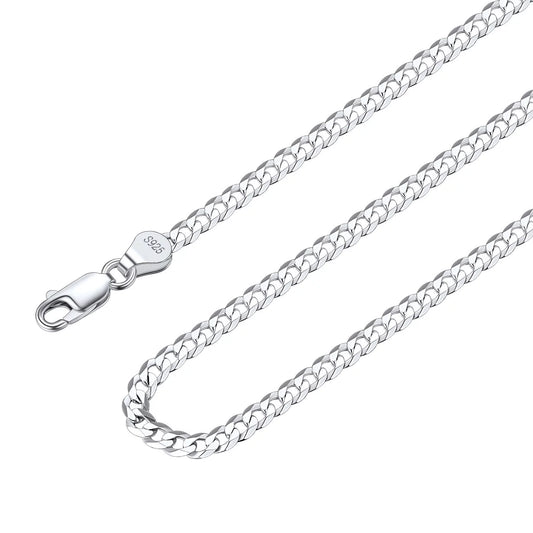 925 Sterling Silver 3mm Flat Curb Cuban Link Chain Necklace for Men and Women