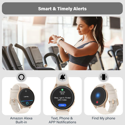 Smartwatch, Built-In Alexa, GPS, VO2 Max, HRV, Blood Oxygen, Sleep Monitoring, Women'S Health, Custom Reminders, Sports Tracking, 1.32" AMOLED, Compass, Altimeter (Bluetooth, Gold, 43Mm)