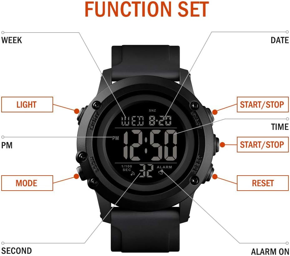 Men'S Digital Sports Watch Large Face Waterproof Wrist Watches for Men with Stopwatch Alarm LED Back Light