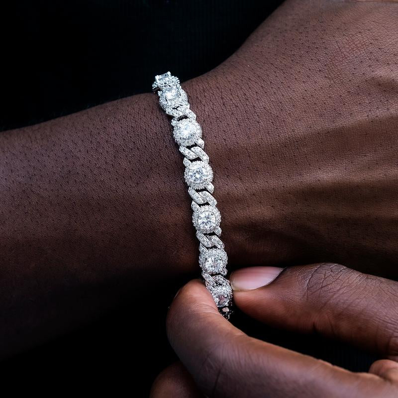 Iced Diamond Station Cuban Link Bracelet