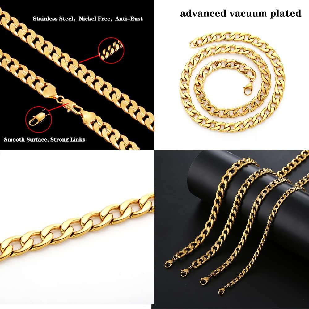 Gold Chain Necklace, 22 Inch Golden Ultra Luxury Looking Feeling Real Solid 14K Gold Plated Curb Fake Neck Chain for Party Dancing