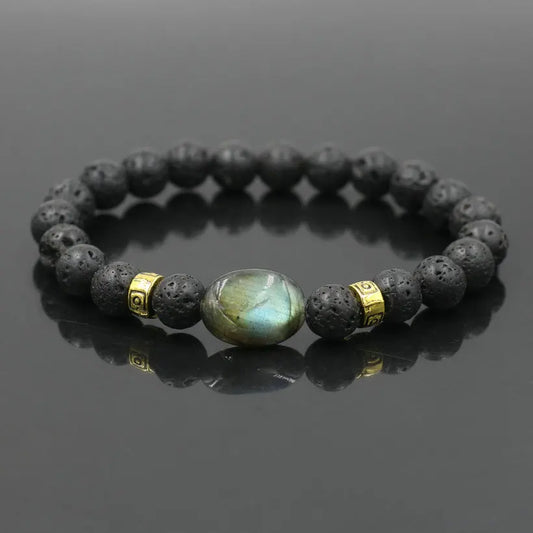 Premium Men's Hematite, Labradorite, and Moonstone Beaded Bracelet - Buddha-Inspired Jewelry Gift for Women