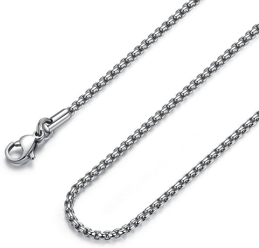 Mens Chain Necklaces, Stainless Steel Rolo Chain Necklace for Men and Women, Silver Tone Box Chains for Men, Wide 2/3/4/5Mm