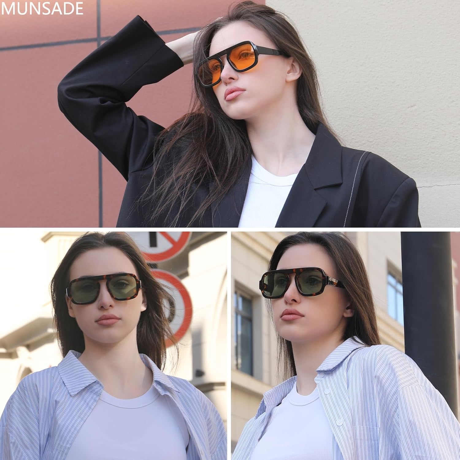 Trendy Square Aviator Sunglasses for Women Flat Top Designer Stylish Frame Sun Glasses Vintage Shades