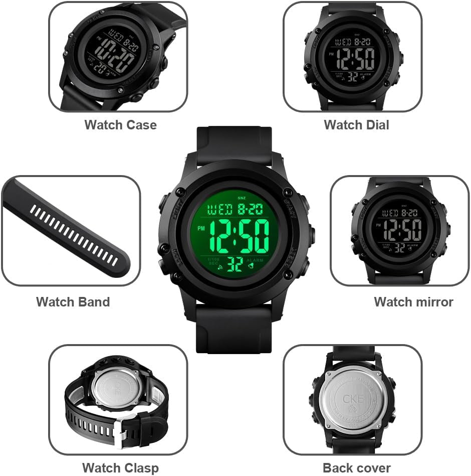 Men'S Digital Sports Watch Large Face Waterproof Wrist Watches for Men with Stopwatch Alarm LED Back Light