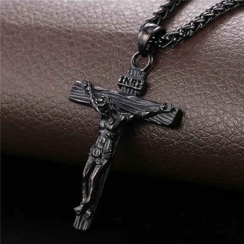 Stainless Steel Crucifix Cross Pendant Necklace for Men and Women - Faith-Inspired Religious Jewelry with Complimentary Shipping