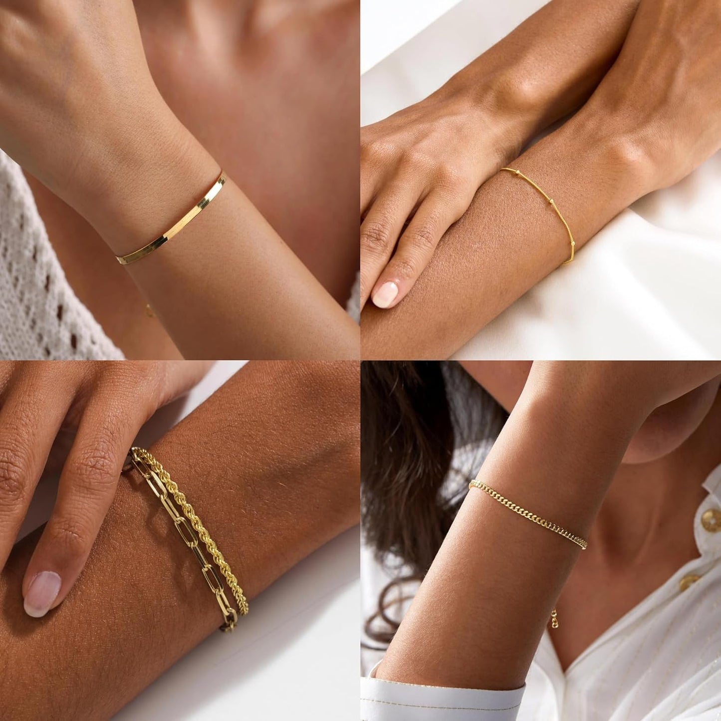 Gold Bracelets for Women 14K Real Gold Jewelry Sets for Women Cuban Link Paperclip Chain Bracelet Dainty Bracelets Jewelry Gifts for Women