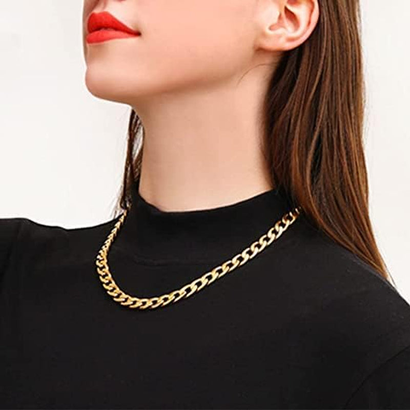 Gold Chain Necklace, 22 Inch Golden Ultra Luxury Looking Feeling Real Solid 14K Gold Plated Curb Fake Neck Chain for Party Dancing