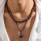 Vintage Ethnic Geometric Gravel Chain Clavicle Necklace Boho Coconut Shell Wood Bead Chain Necklace Men'S Neck Jewelry