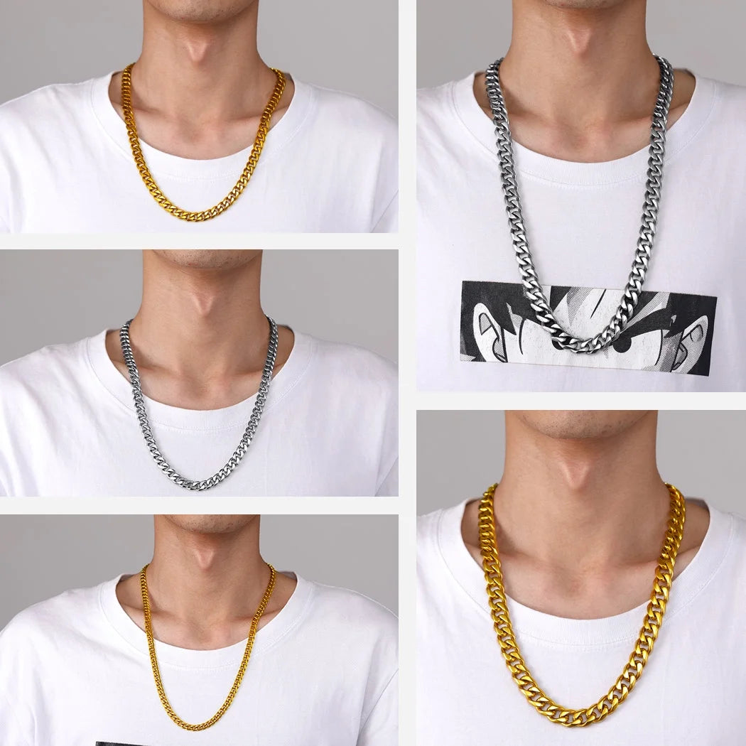 Mens Hip Hop Necklace 9Mm Miami Unisex Curb Cuban Link Chain，316L Stainless Steel