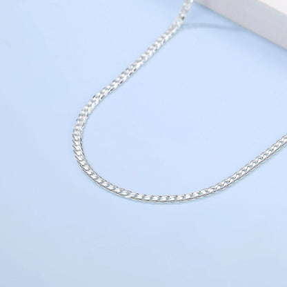 925 Sterling Silver 3mm Flat Curb Cuban Link Chain Necklace for Men and Women